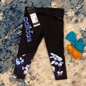 Adidas Climalite Dry-fit black pants with floral